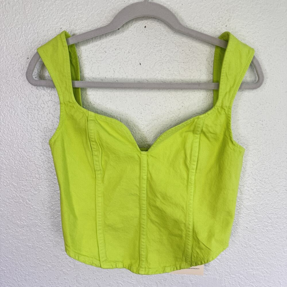 Mara Hoffman Cropped Corset Milla Denim Top Womens 0 Bustier Crop Lime Green NEW